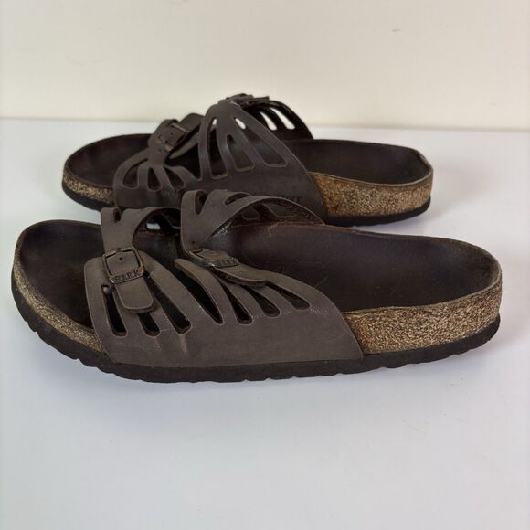 Birkenstock Granada Sandals Brown Leather Cork Footbed Well Worn Distressed ~40 - Picture 8 of 16